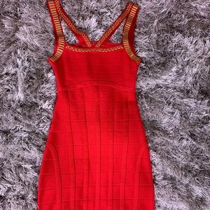 BEBE - Red Bandage - Gold Studded Dress